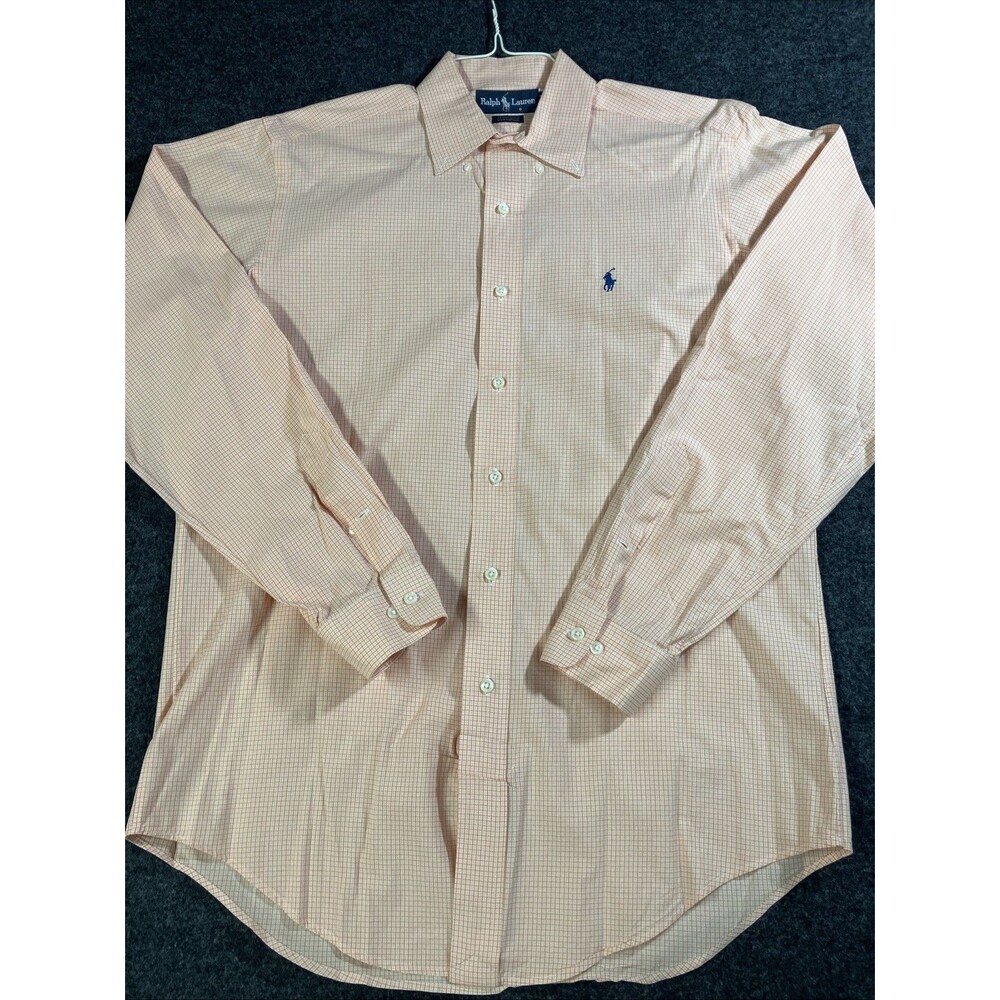 Ralph Lauren Yarmouth Dress Shirt Mens 15 34/35 Salmon Pink Gingham Plaid Cotton